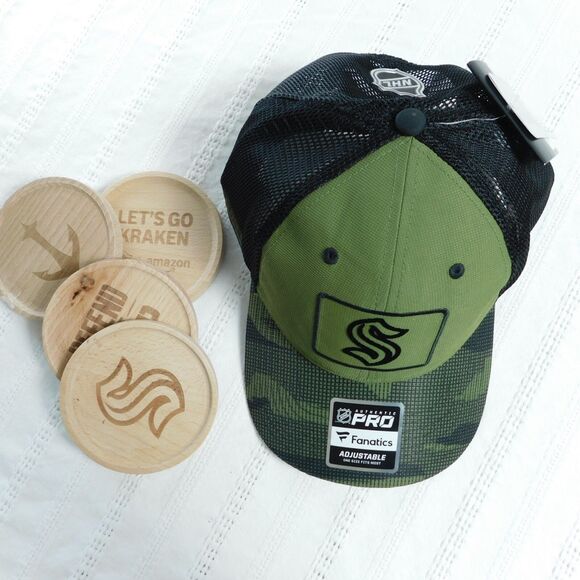 NEW NHL Seattle Kraken Hat & Coaster Lot Fanatics Military Camo Green Snapback - Picture 7 of 15